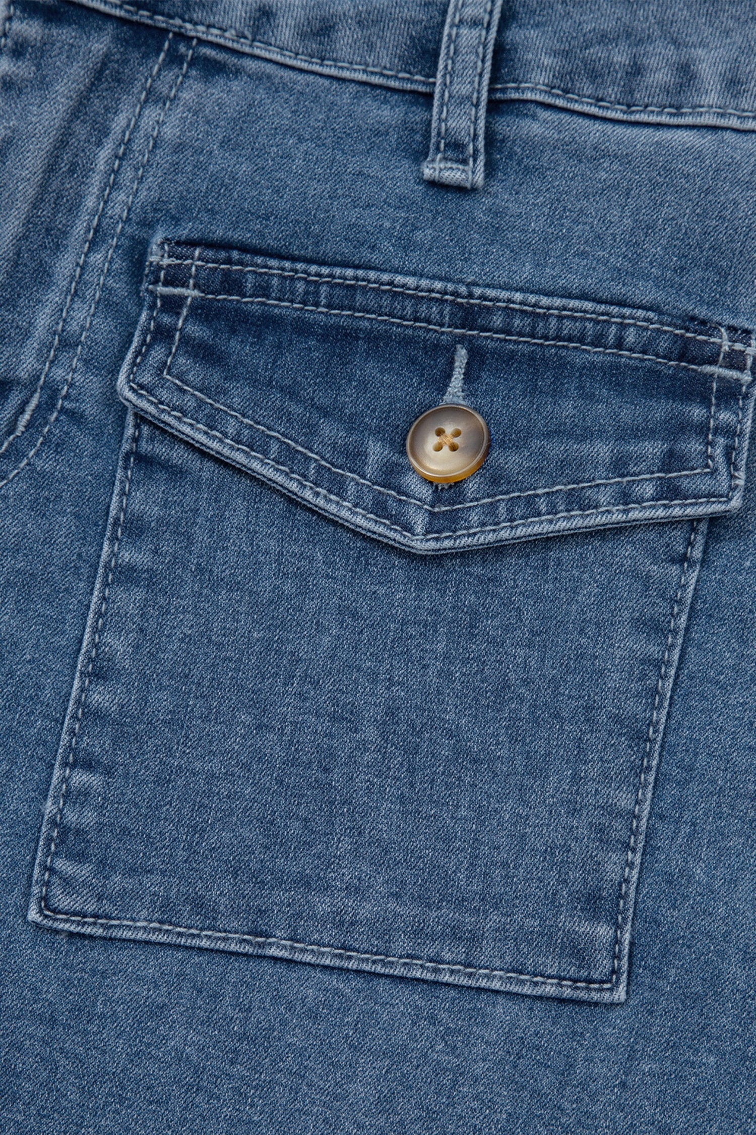 Dusk Blue Flap Pockets Denim Shorts