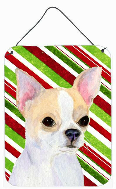 Chihuahua Candy Cane Holiday Christmas Wall or Door Hanging Prints Aluminum Metal Sign Kitchen Wall Bar Bathroom Plaque Home Decor Front Door Plaque, 12x16, Multicolor