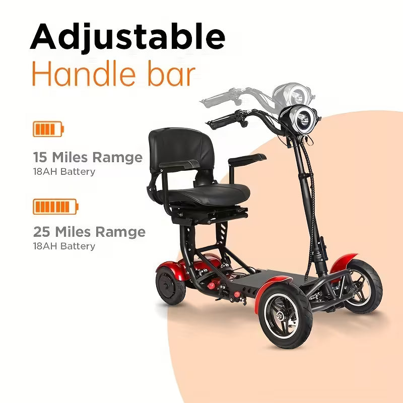 Folding Four-wheel Mobile Scooter For The Elderly And Adults, Portable Electric Scooter With Basket, 3-speed Mode, 500W Dual Motors, 30 Mile Range, 15MPH, Lightweight And Compact Electric Foldable
