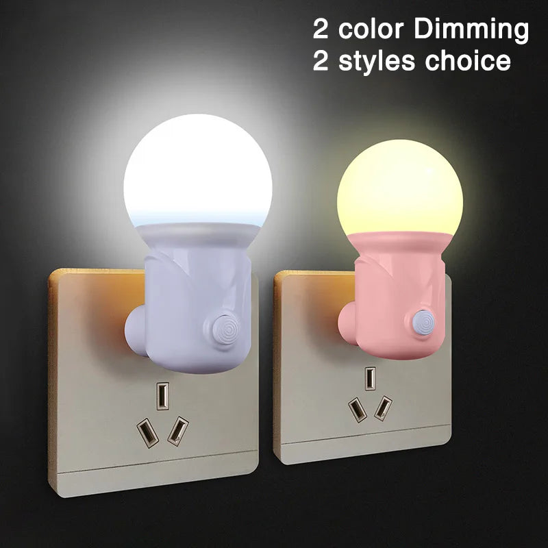 2 - Color Dimmable LED Night Light EU/US Plug - Eye - Protection Bedside Lamp for Nursery, Bedroom & Living Room - PhishStones Products
