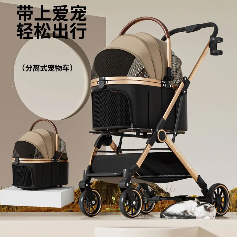 2 - in - 1 Foldable Pet Stroller with Detachable Carrier Bag – Portable Dog & Cat Cart for Small Pets - PhishStones Products