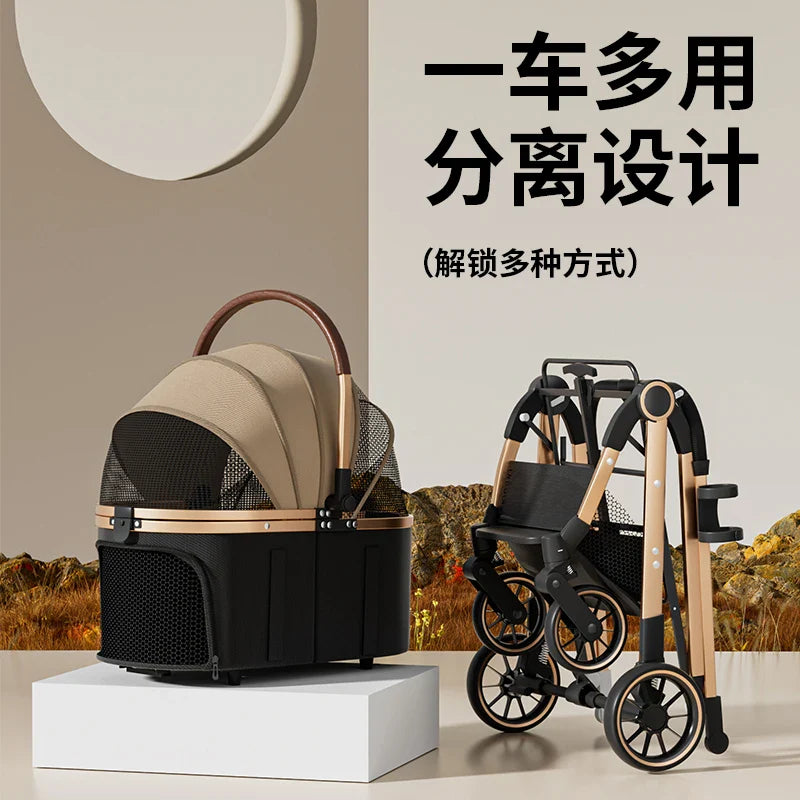 2 - in - 1 Foldable Pet Stroller with Detachable Carrier Bag – Portable Dog & Cat Cart for Small Pets - PhishStones Products