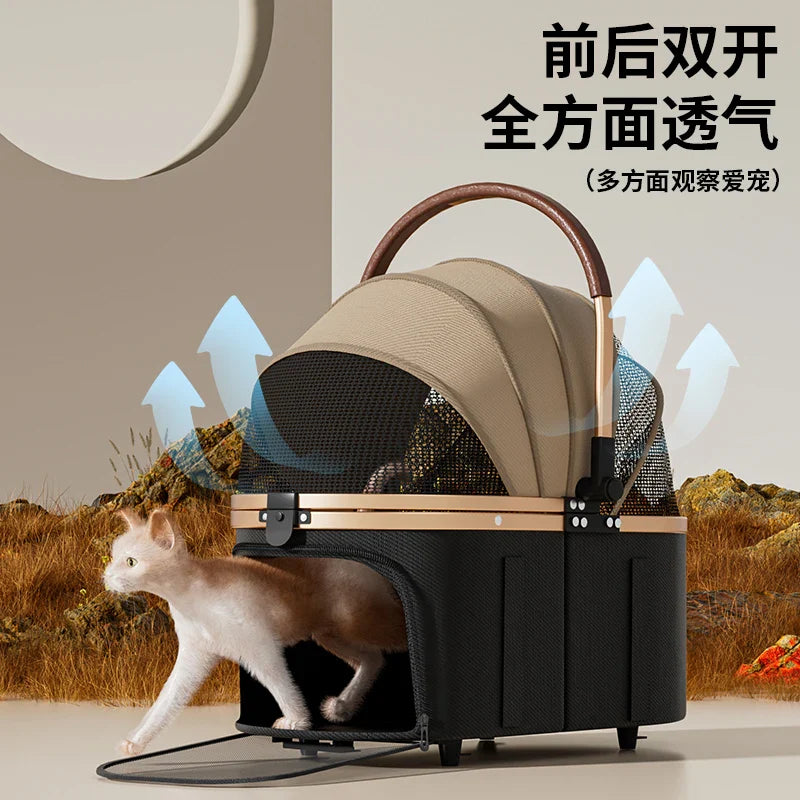 2 - in - 1 Foldable Pet Stroller with Detachable Carrier Bag – Portable Dog & Cat Cart for Small Pets - PhishStones Products