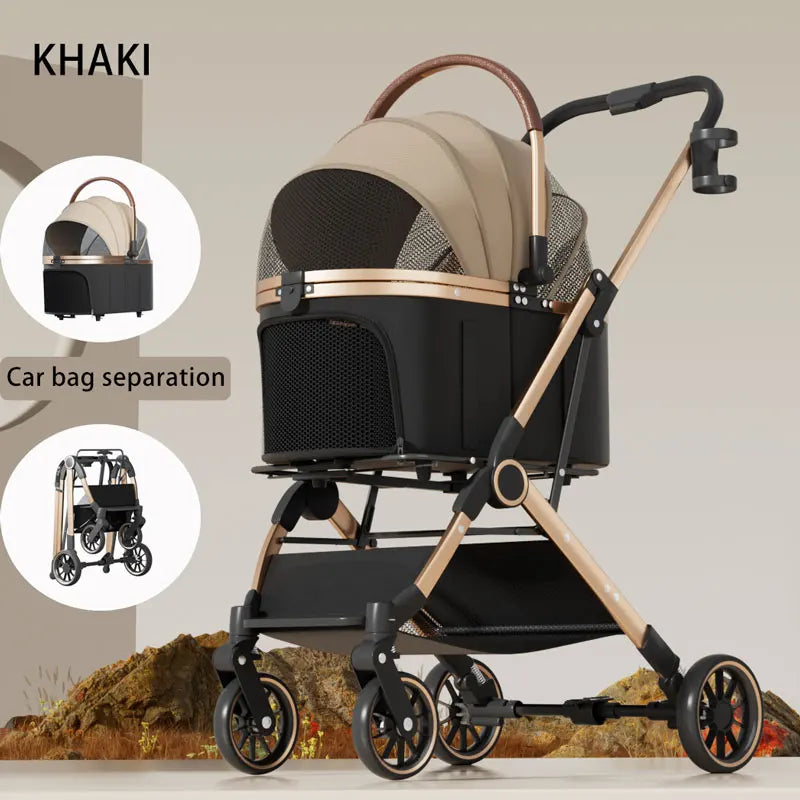 2 - in - 1 Foldable Pet Stroller with Detachable Carrier Bag – Portable Dog & Cat Cart for Small Pets - PhishStones Products