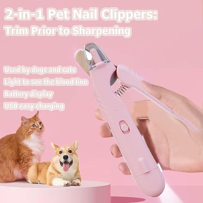 2 In 1 Pet Nail Clipper and Grinder, Professional Electric Rechargeable Pet Nail Fast Trimmer, Painless, Claw Care Grooming, Smoothing, Silent - Shockproof, For Small, Large Dogs & Cats, upgraded - PhishStones Products