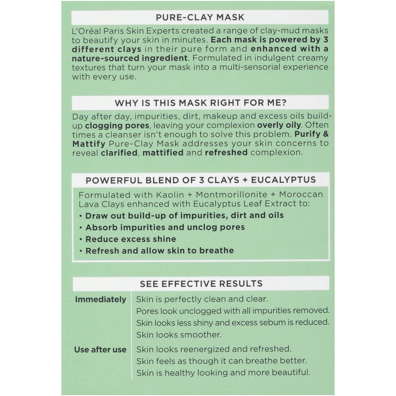 2 - Pack: L'Oréal Paris Skincare Pure - Clay Face Mask with Eucalyptus for Oily and Shiny Skin to Purify and Matify - PhishStones Products