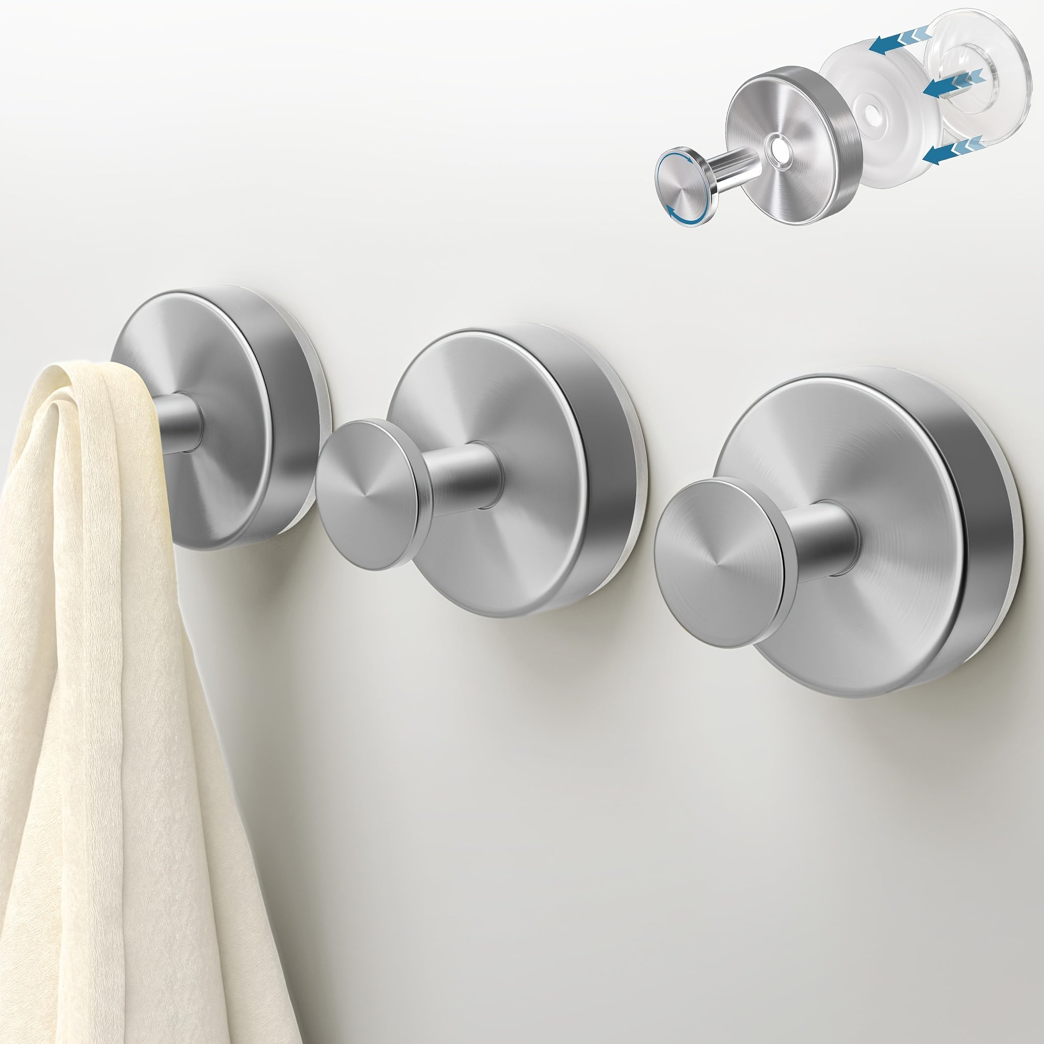 2 - Pack: Strong Suction Cup Hooks – Silver Brushed Stainless Steel, No Drilling Required - PhishStones Products