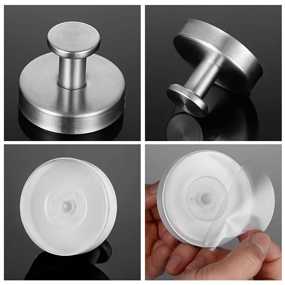 2 - Pack: Strong Suction Cup Hooks – Silver Brushed Stainless Steel, No Drilling Required - PhishStones Products
