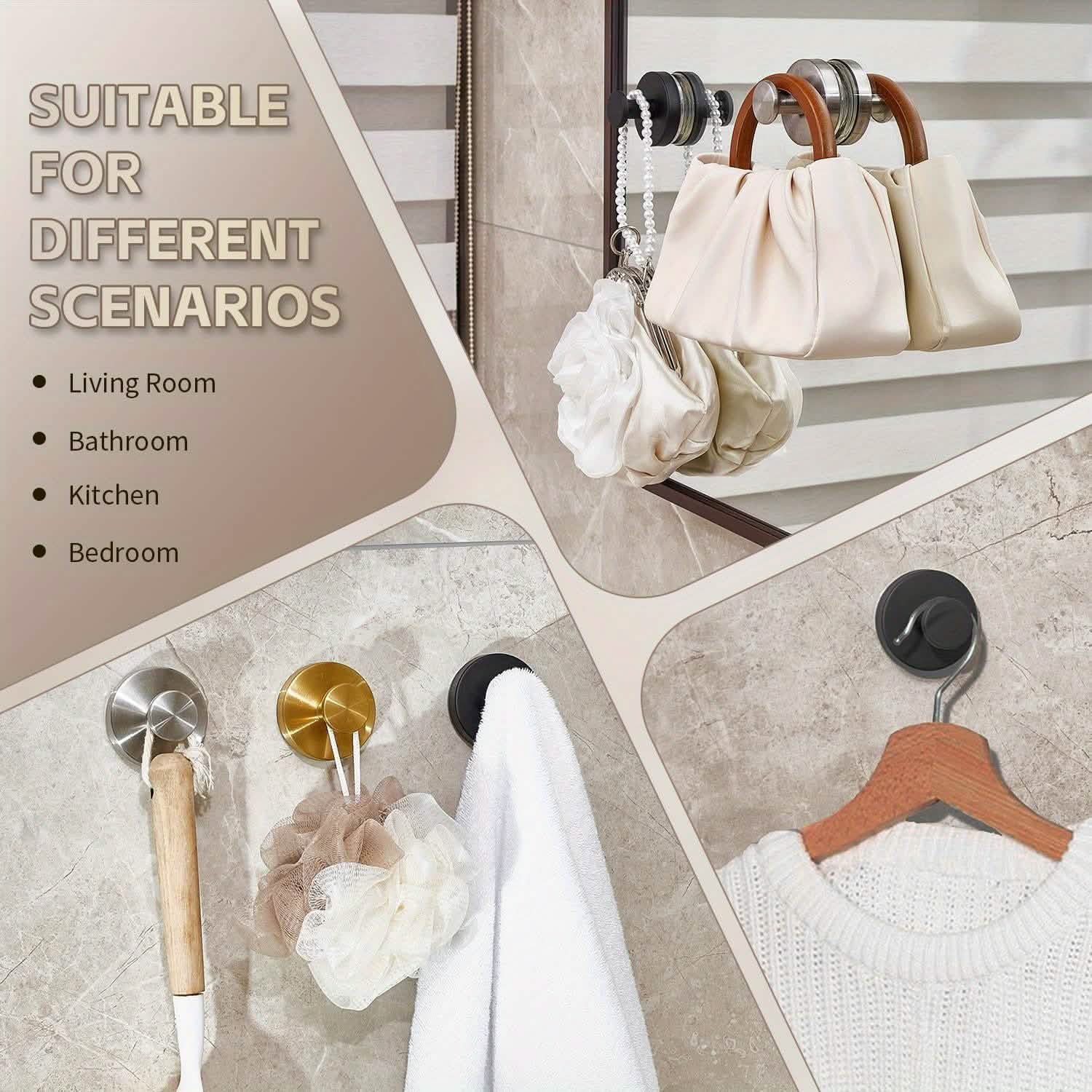 2 - Pack: Strong Suction Cup Hooks – Silver Brushed Stainless Steel, No Drilling Required - PhishStones Products
