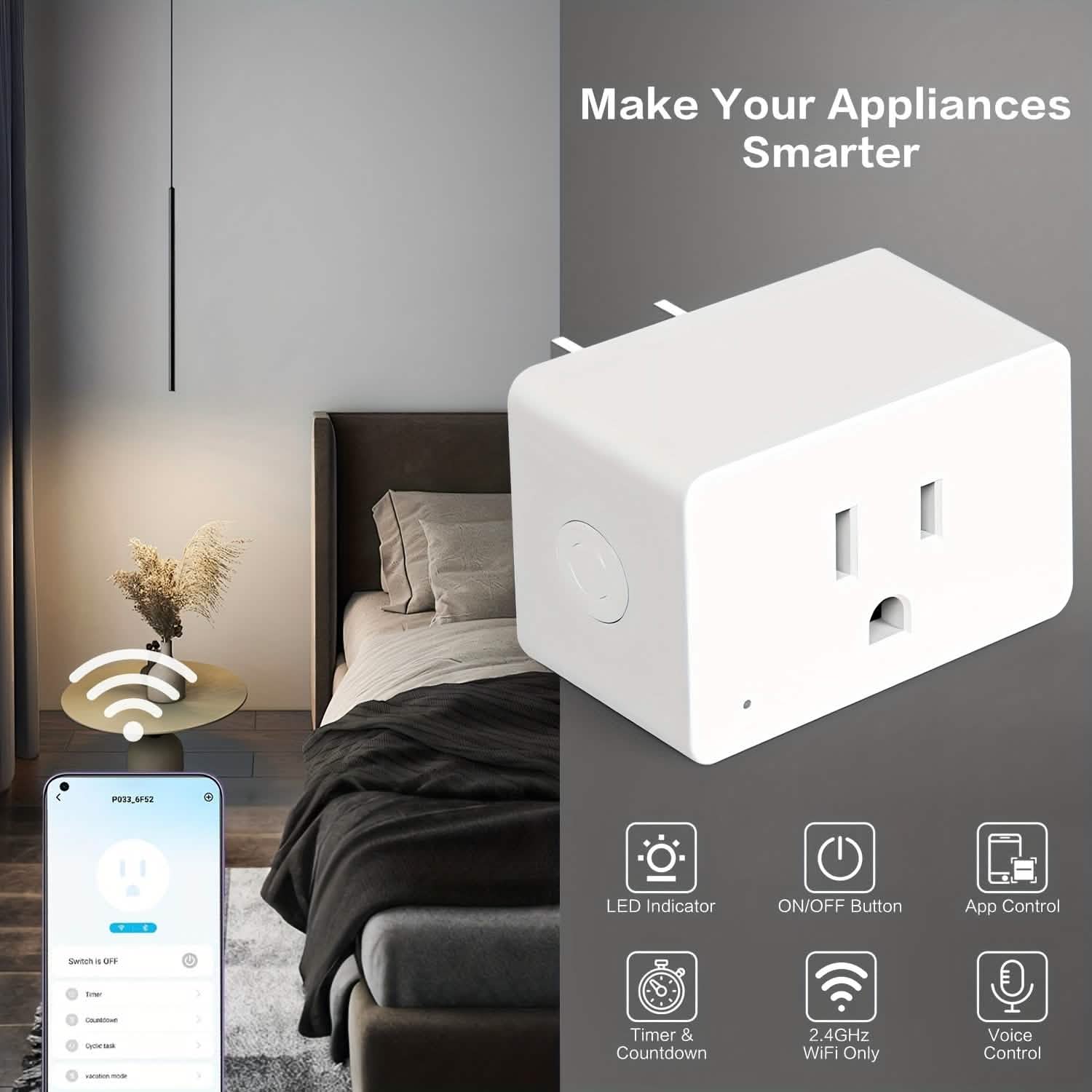 2 - Pack: WiFi Smart Plug – 15A, Timer & App Control, Works with Alexa & Google Home - PhishStones Products