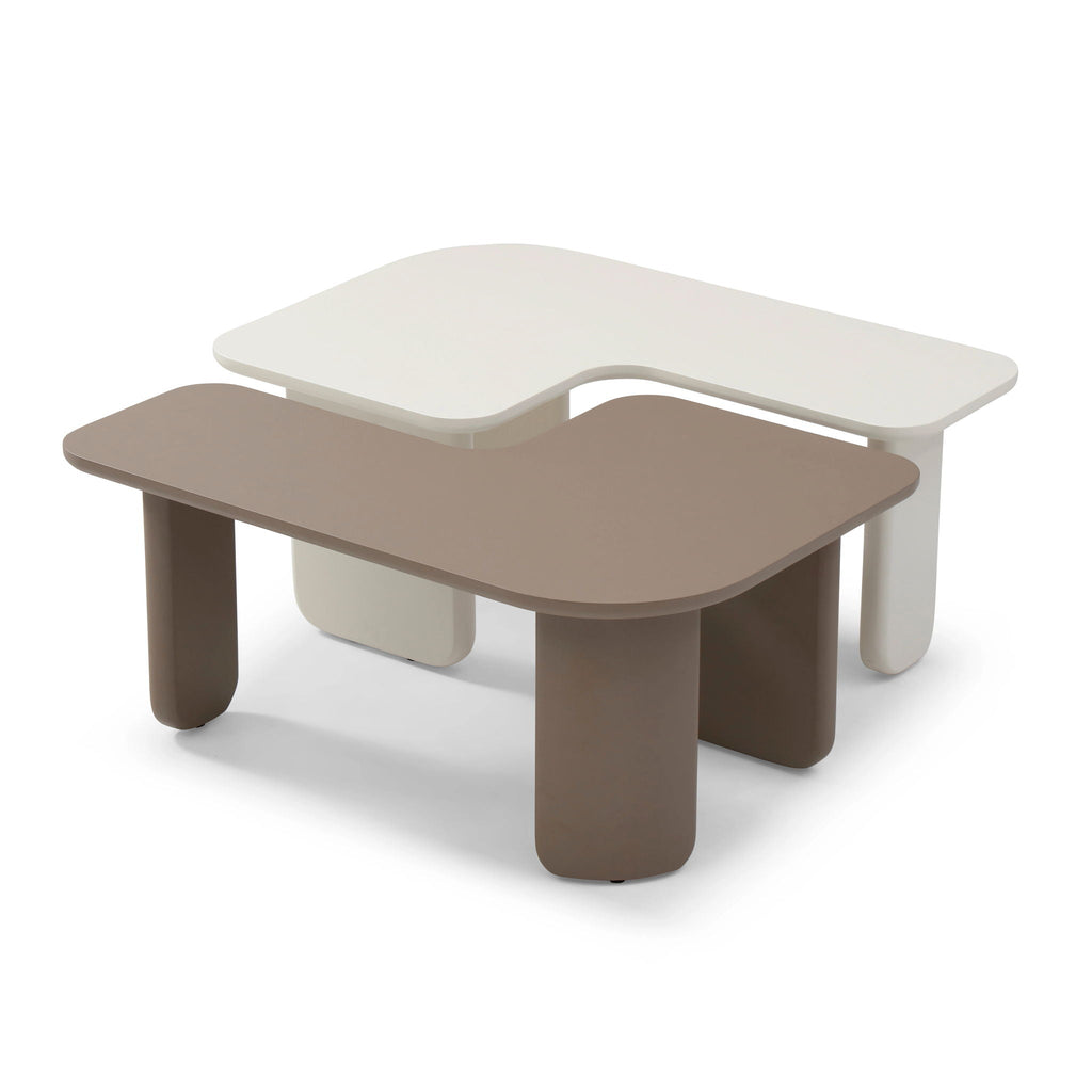 2 Pieces Modular Coffee Table Set, Free Combination - Khaki / White - PhishStones Products