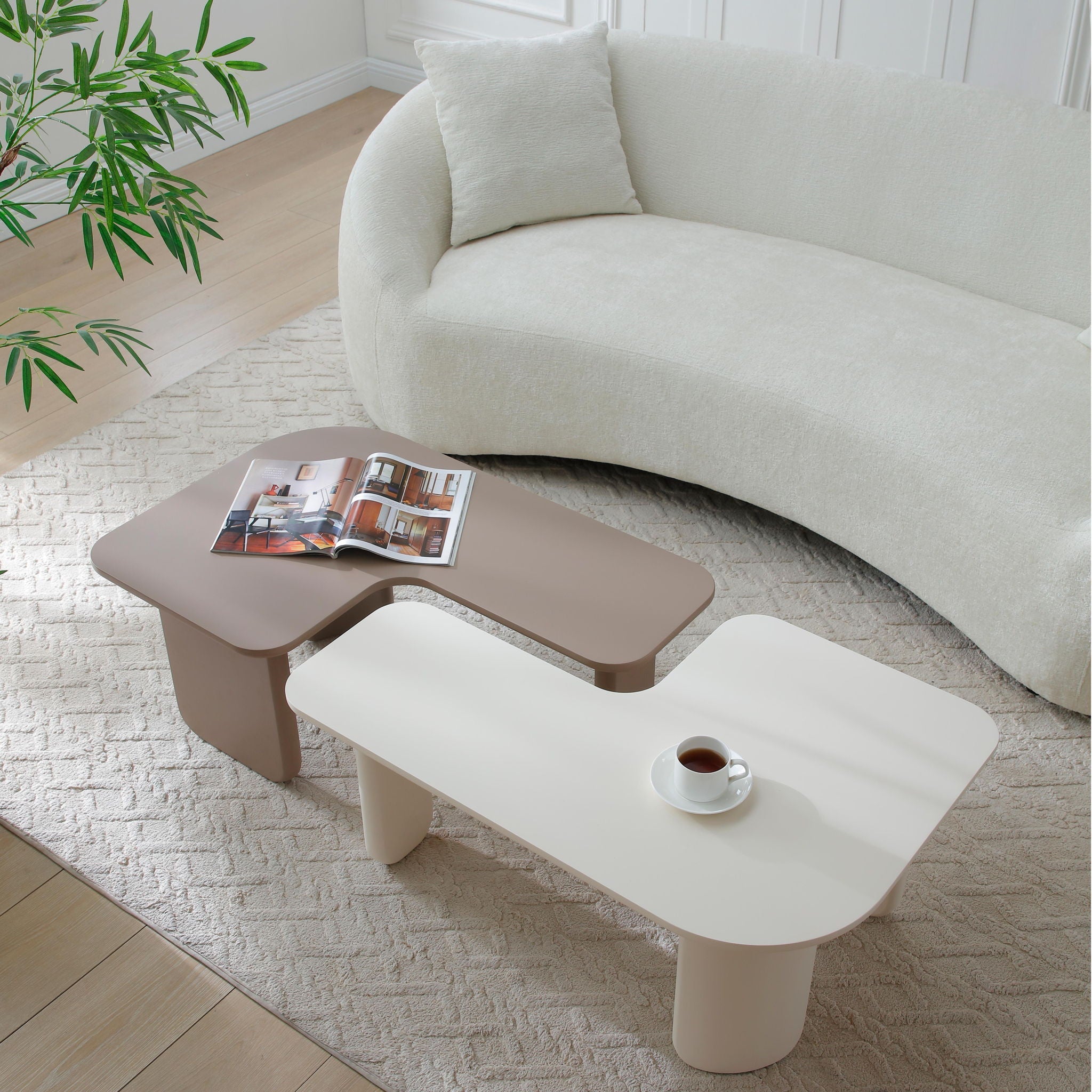2 Pieces Modular Coffee Table Set, Free Combination - Khaki / White - PhishStones Products