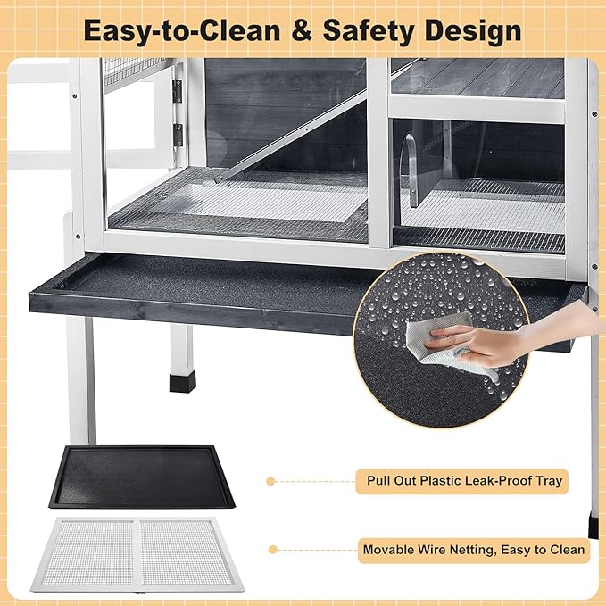2 - Story Guinea Pig Cage with Stand, Indoor Wooden Hamster Cage with Ramp, Pull - Out Tray, Hideout & Platform, Acrylic Transparent Small Animal Habitat for Chinchillas, Ferrets, Hedgehogs,Grey - PhishStones Products
