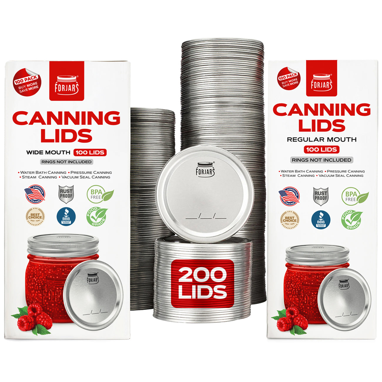 200 Count: 100 Regular Mouth + 100 Wide Mouth Canning Lids - PhishStones Products