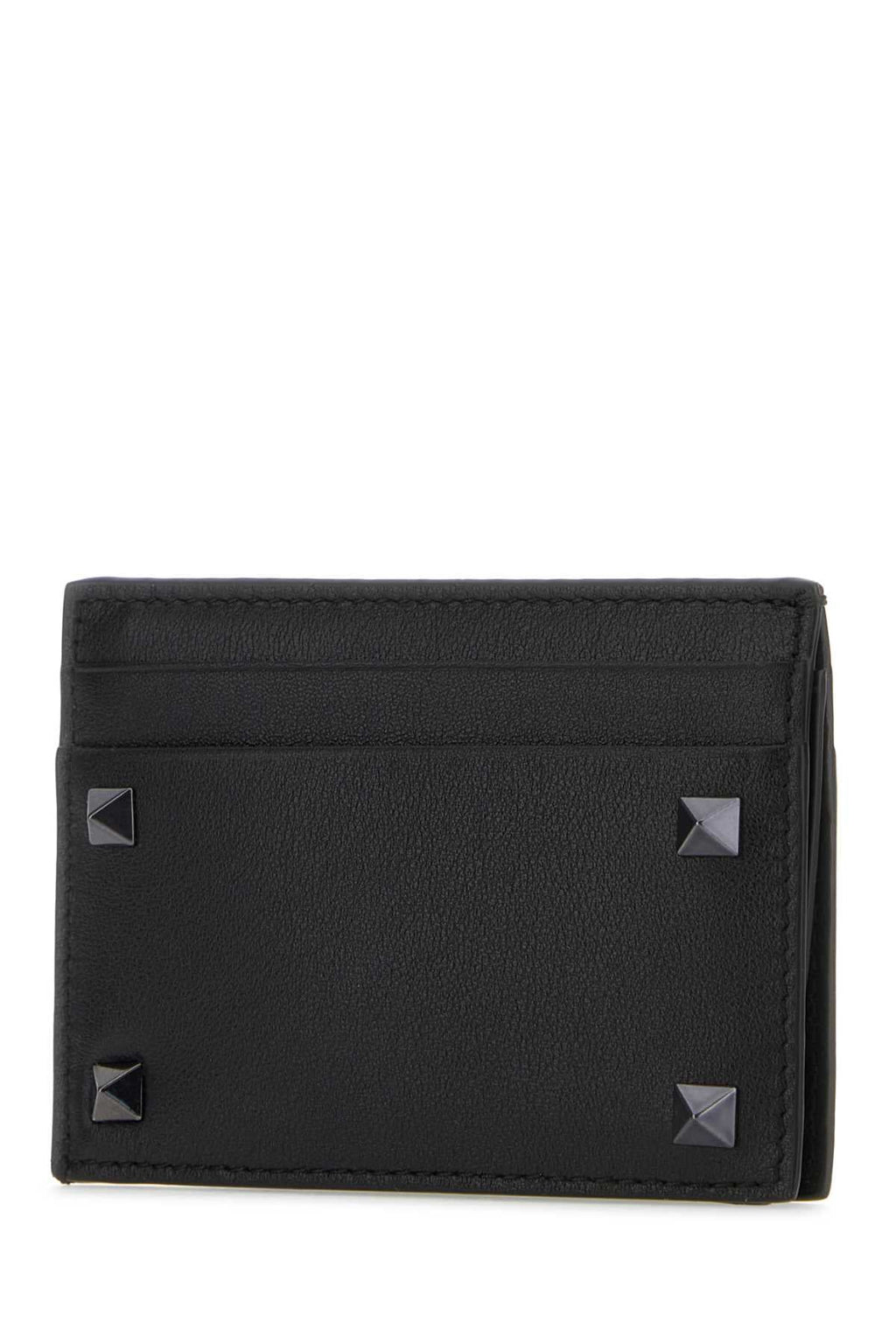 Valentino Garavani Men Black Leather Rockstud Card Holder