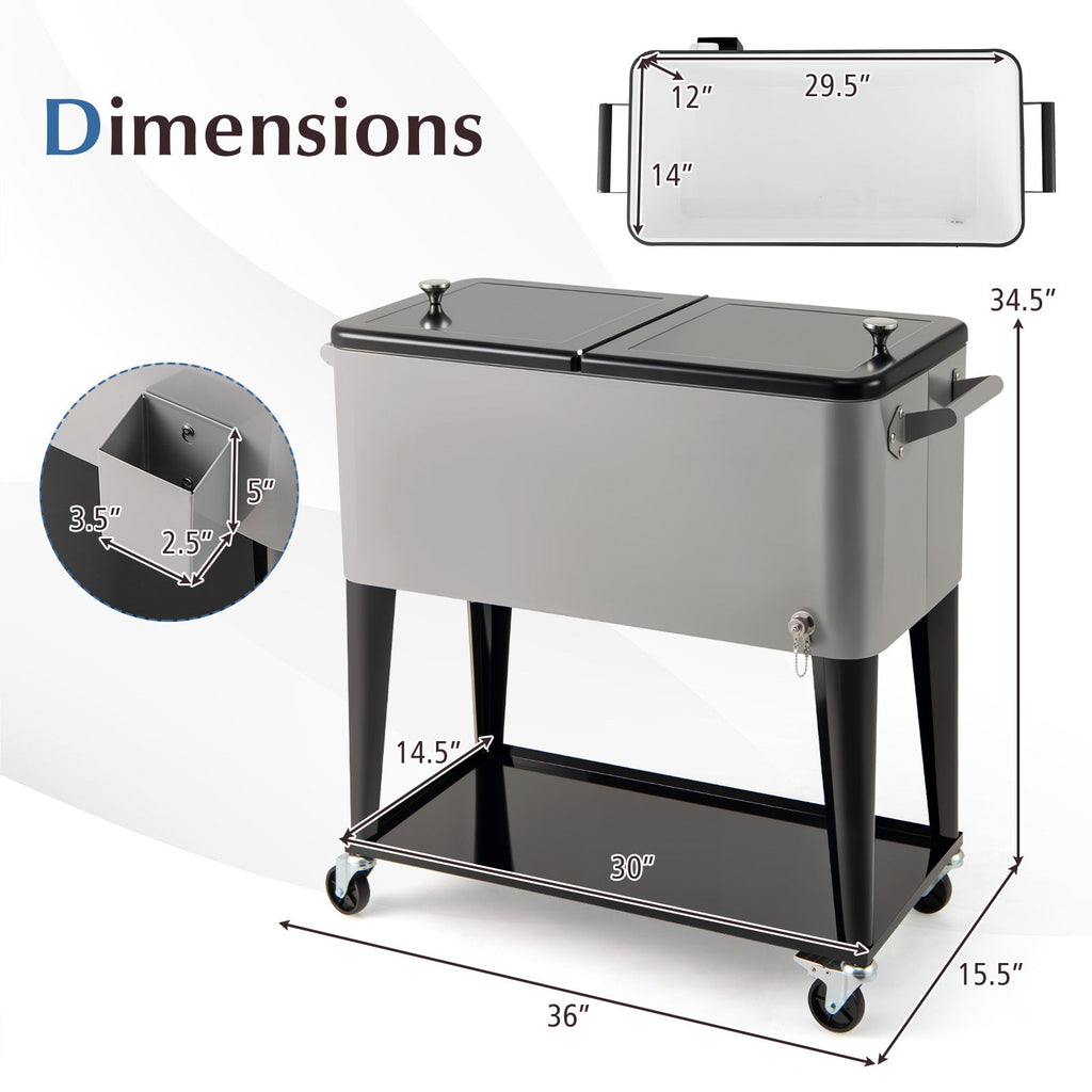 Portable Patio Cooler with Bottom Storage Shelf and Bottle Opener