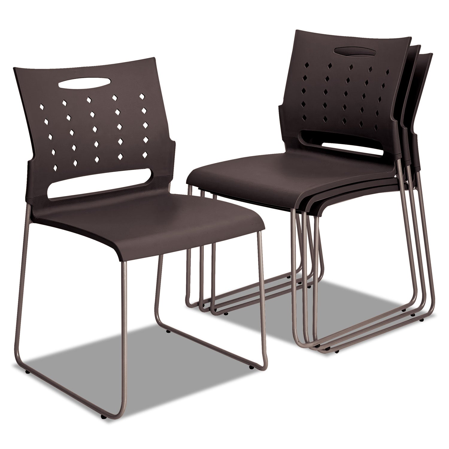 Alera Continental Series Plastic Perforated Back Stack Chair, Supports Up to 275 lb, Charcoal Seat/Back, Gunmetal Base, 4/CT