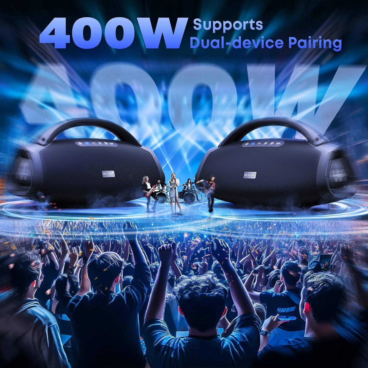200W RMS 300W Peak Ultimate Portable Wireless Speaker, Large Outdoor Speaker with App Control, Consisting of a 3-Way System with 5 Drivers, for Party Speaker with Bass Enhancement, USB, TF Card, AUX, And Guitar Input