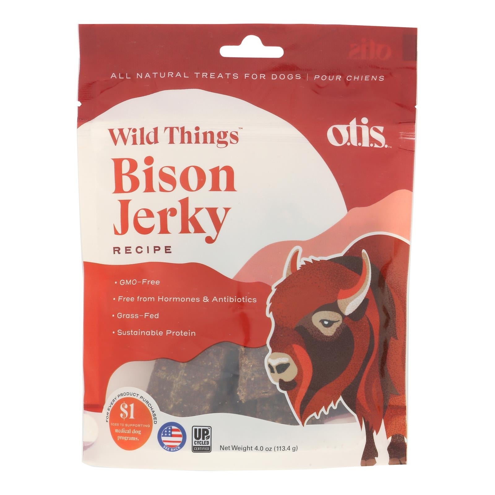 O.t.i.s. Wild Things Bison Jerky Dog Treats, 6-Pack, 4 oz Each