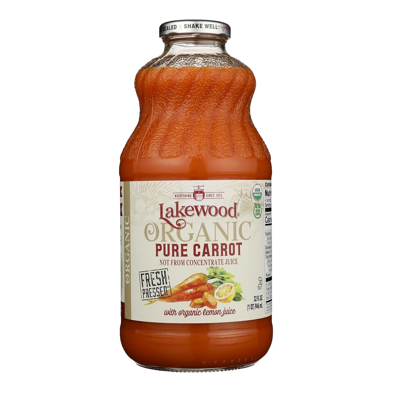 Lakewood Organic Carrot Juice (Pack of 6) - 32 fl oz  - Pure & Fresh
