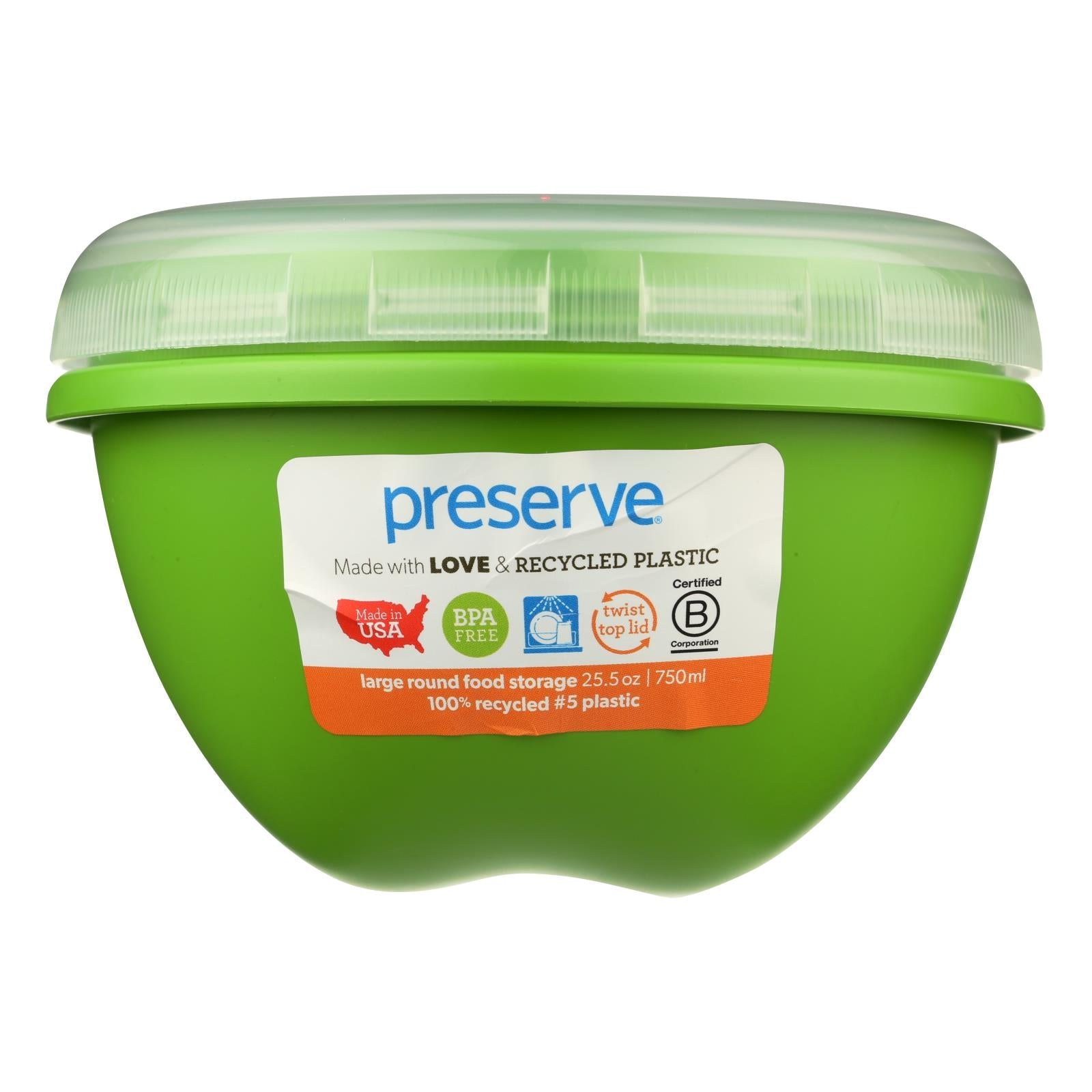 Preserve Large Food Storage Container - 25.5 Oz, Green - BPA-Free & Recycled Plastic