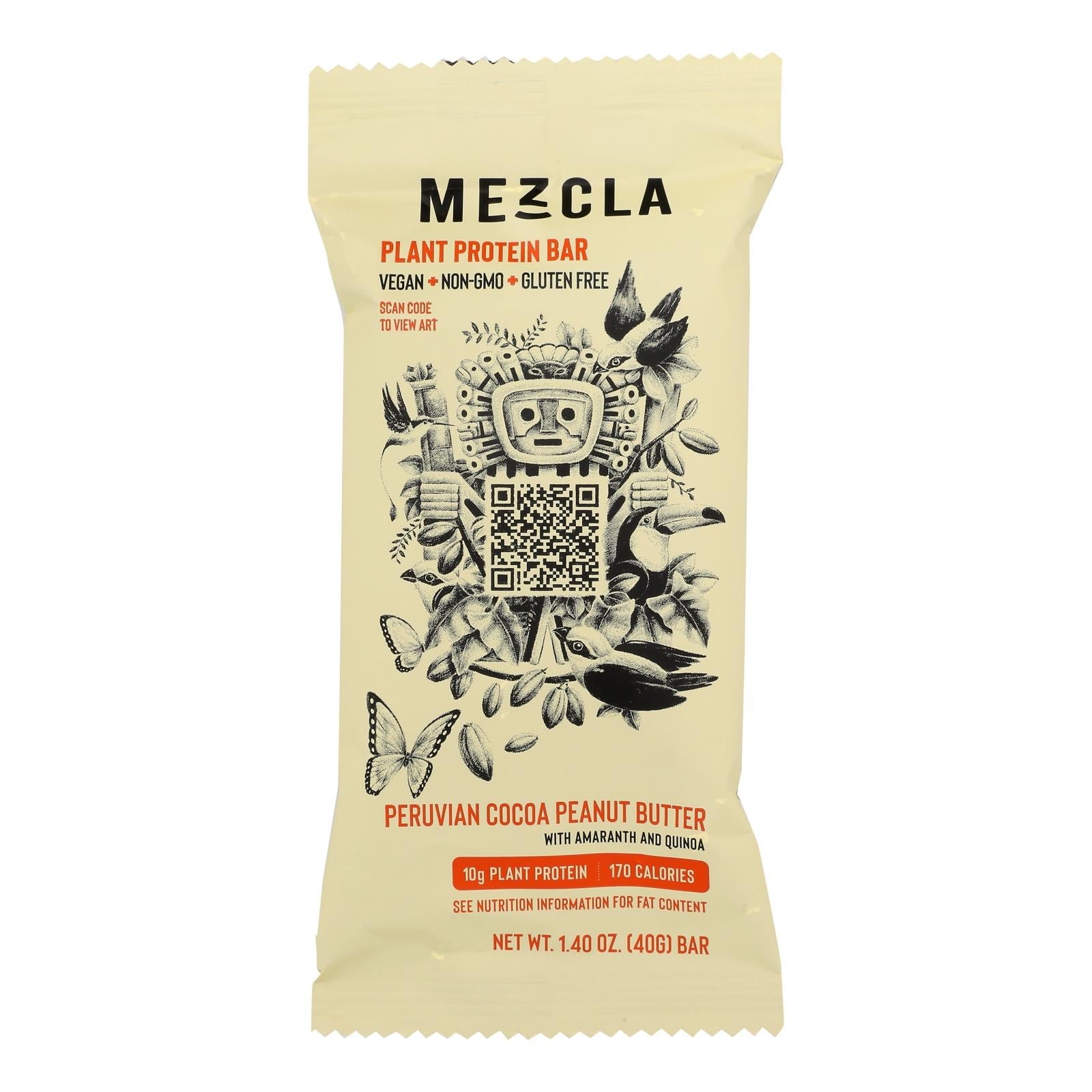 Mezcla Bar Peruvian Cocoa Peanut Butter Protein Bar, 1.4 oz, 12 Count
