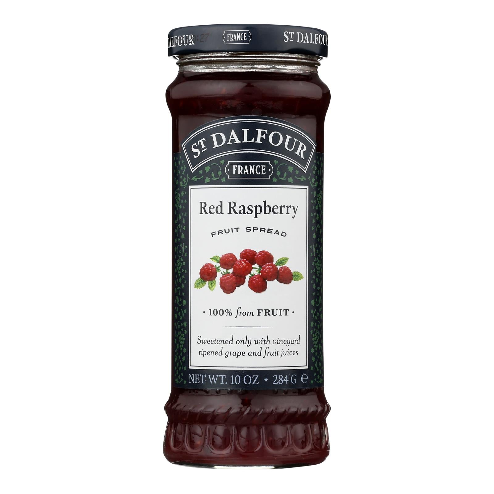St. Dalfour Red Raspberry Fruit Spread, 100% Fruit, 10 oz. Jars, Case of 6