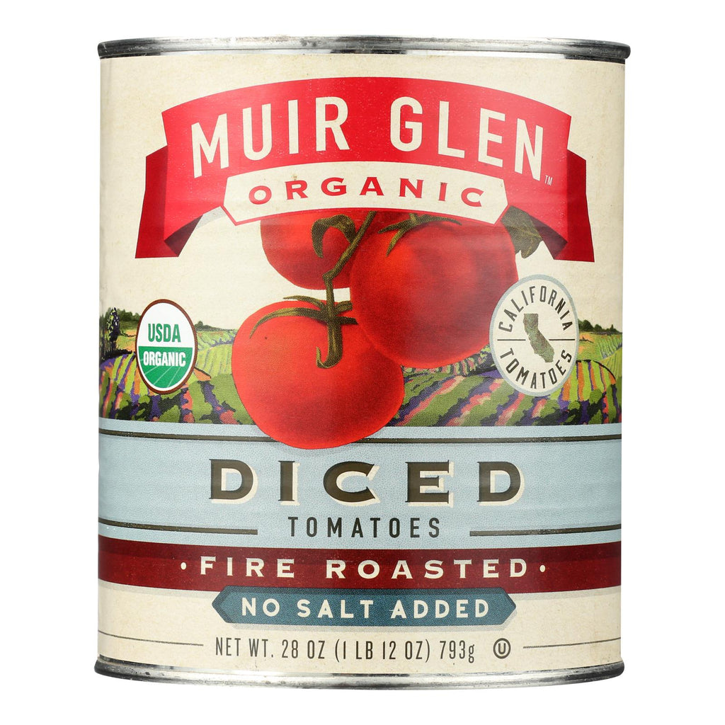 Muir Glen Organic Fire Roasted Diced Tomatoes, No Salt Added, 28 oz, Case of 12