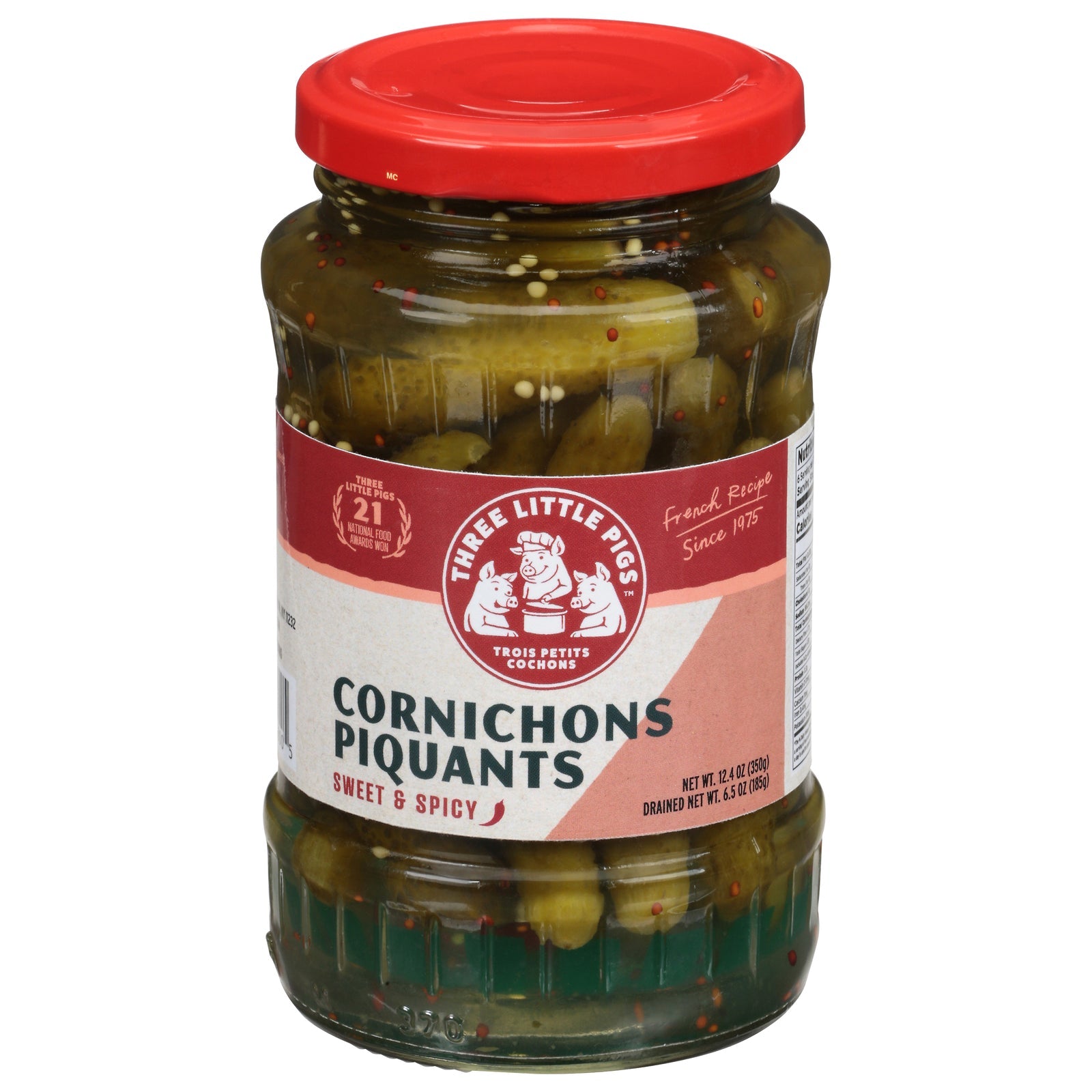 Trois Petits Cochons Cornichons Piquants - Pack of 12 (12.40 Oz Each) - Tangy French Pickled Gherkins
