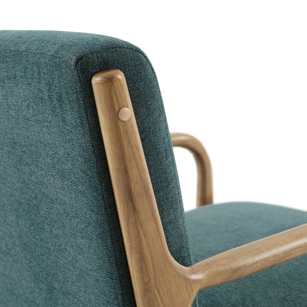 Mid-Century Modern Lounge Chair | Solid Rubberwood Frame with High-Density Foam & Textured Upholstery