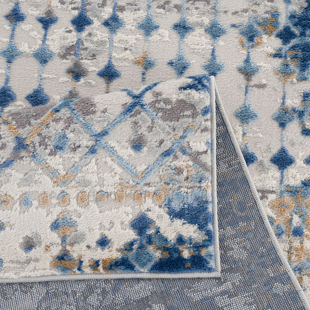 5×7 Moroccan Area Rug | OEKO-TEX Certified Woven Blue & Cream Global Print — Non-Slip, Stain & Fade Resistant, Made in Turkey