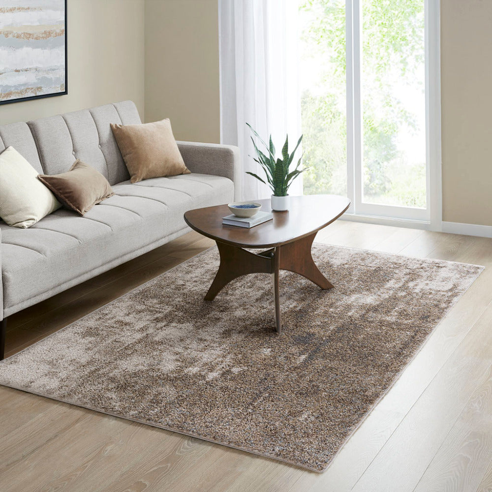 6×9 Cozy Shag Abstract Area Rug | Super Soft High-Pile Polypropylene Rug with Non-Slip Backing — Grey & Cream Modern Design