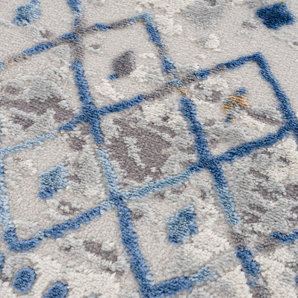 5×7 Moroccan Area Rug | OEKO-TEX Certified Woven Blue & Cream Global Print — Non-Slip, Stain & Fade Resistant, Made in Turkey