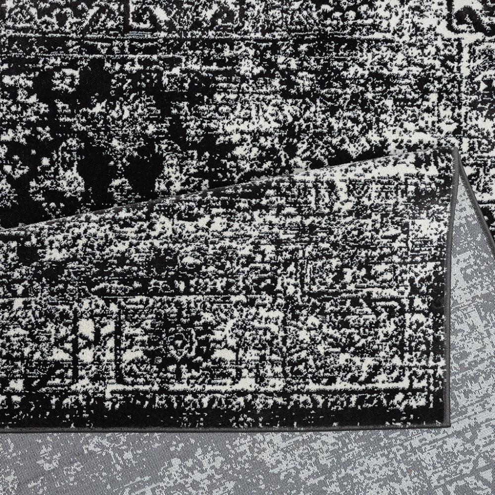 8×10 Distressed Vintage Persian Area Rug | OEKO-TEX Certified Woven Black & Cream Design — Non-Slip, Stain & Fade Resistant, Made in Turkey