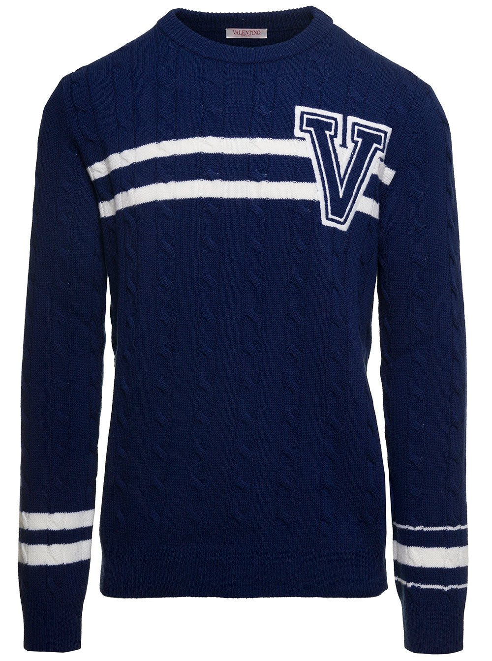 Valentino Men Contrasting Blue Patch 'Vlogo' In Virgin Wool Man