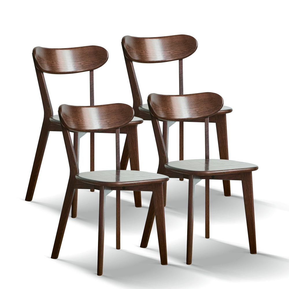 Solid Oak Dining Chairs Set of 4 | FAS-Grade North American Oak, Curved Backrest & Natural Wood Finish — Walnut / Oak