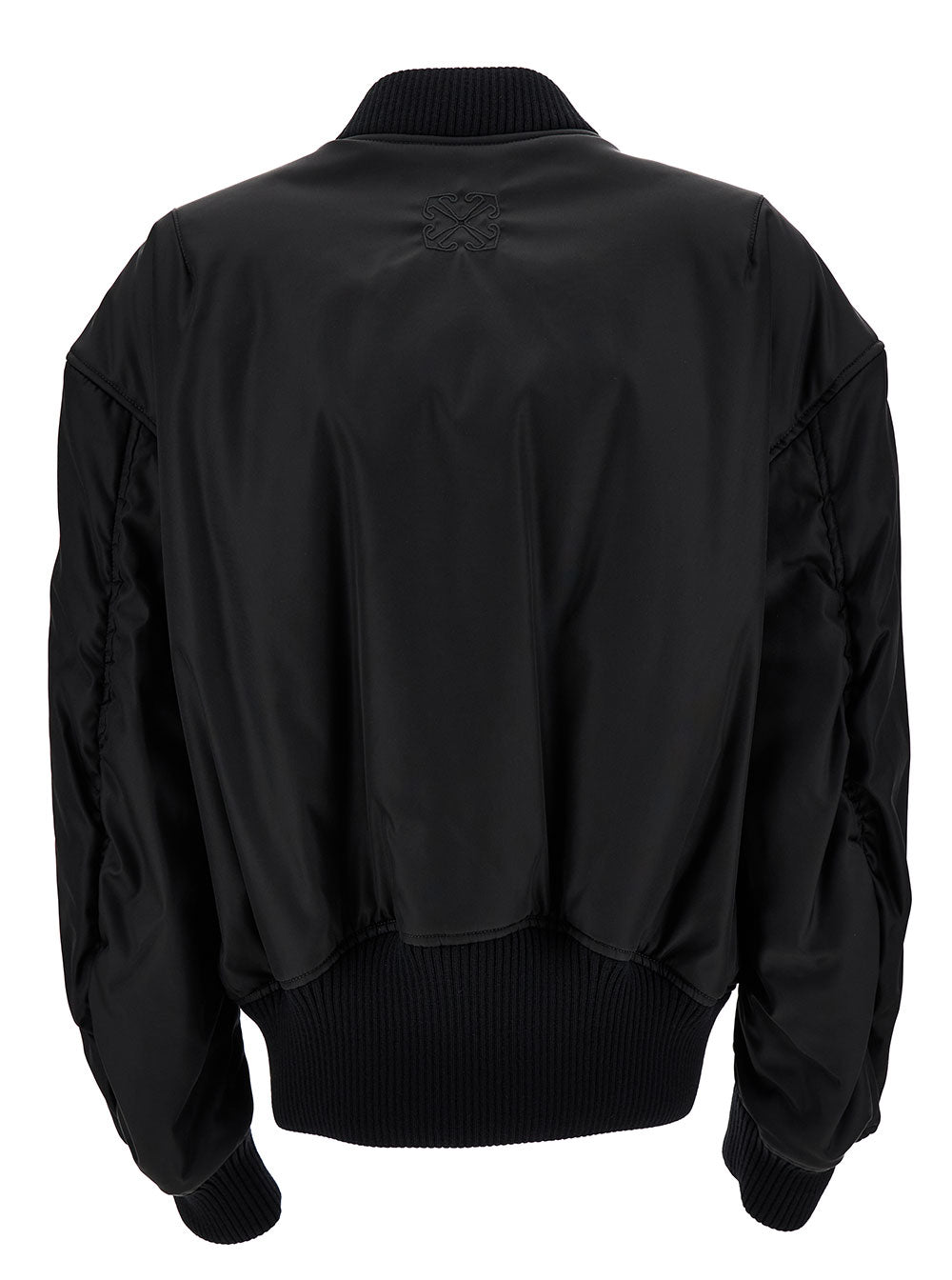 Off-White Women Blak Bomber Jacket With Tonal Logo Embroidery In Nylon Woman