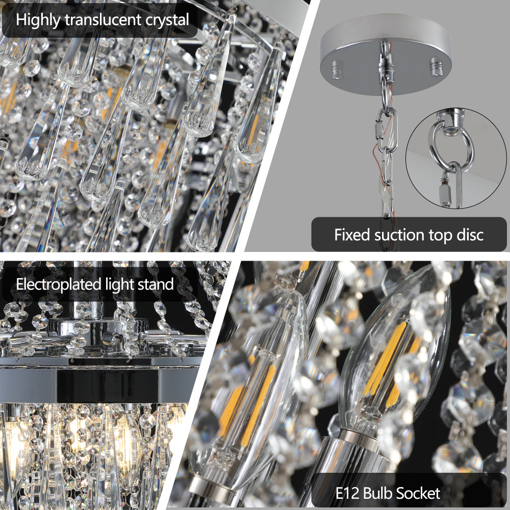 20" K9 Crystal Chandelier | 11-Light Modern Pendant with Adjustable Height 33"–71" — Chrome or Gold, Living Room, Dining Room & Staircase