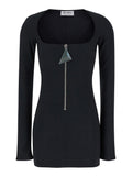The Attico Women Mini Black Dress With Branded Zip Puller In Tech Fabric Woman
