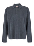 Valentino Men Grey Polo Shirt With Classic Collar And Long Sleeves In Wool Man