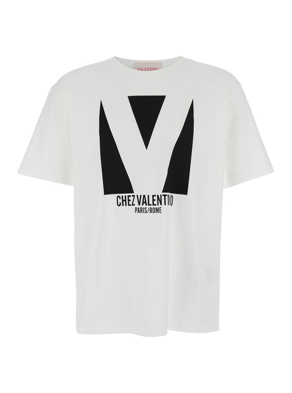 Valentino Men 'Chez' White Crewneck T-Shirt With Maxi Logo Print On The Front In Cotton Man