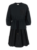Moncler Women Black Dress With Elastic Waist And Logo Patch On The Sleeve In Tech Fabric Woman