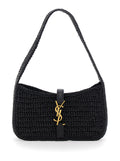 Saint Laurent Women 'Le 5 A 7' Black Mini Shoulder Bag With Single Shoulder Strap And Cassandre Plaque On The Front In Rafia Woman