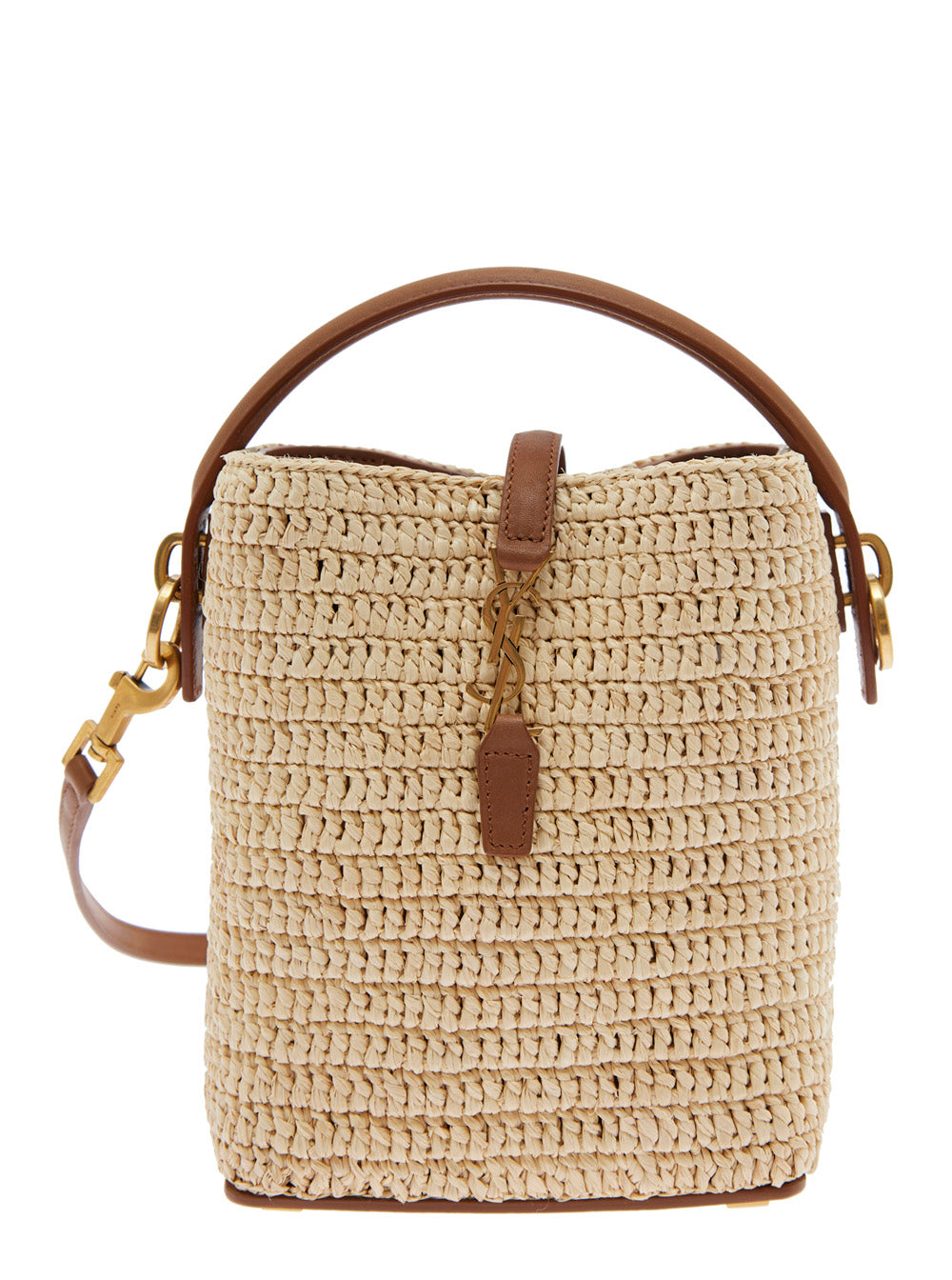 Saint Laurent Women 'Le 37' Beige Mini Handbag With Adjustable And Removable Shoulder Strap And Hook Closure With Cassandre In Raffia Woman