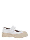 Marni Women 'Mary Jane' White Sandals With Touch-Strap Closure And Logo Patch On The Rear In Leather Woman