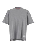 Thom Browne Men Grey Crewneck T-Shirt With Logo Patch On The Front And Striped Detail On The Rear In Cotton Man