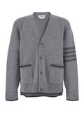 Thom Browne Men Grey Cardigan With V Neck And Striped Detail On The Sleeve In Wool Man