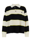 Alexander Mcqueen Men Black And White Long-Sleeve Polo Shirt With Logo Patch On The Front And All-Over Striped Motif In Cotton Blend Man