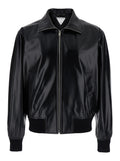 Bottega Veneta Men Black Bomber Jacket With Two Front Welt Pockets In Leather Man