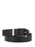 Gucci Men Black Belt With Square Buckle And All-Over Embossed Gg Logo In Grained Leather Man